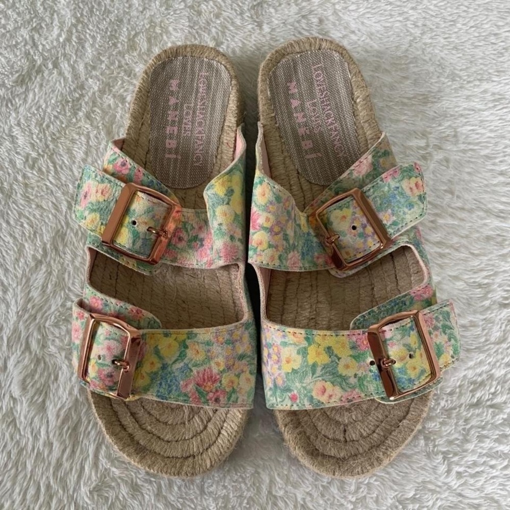 Women's EU 36 LoveShackFancy Manebi Nordic Slide Buckle Sandals Rainbow Floral